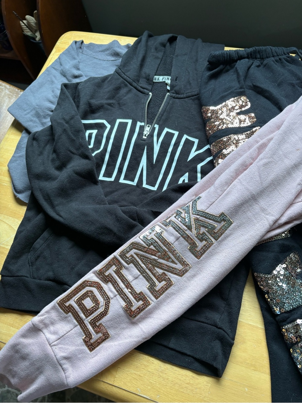 PINK Victoria's Secret Black Hoodie with Pink Sequin Logo